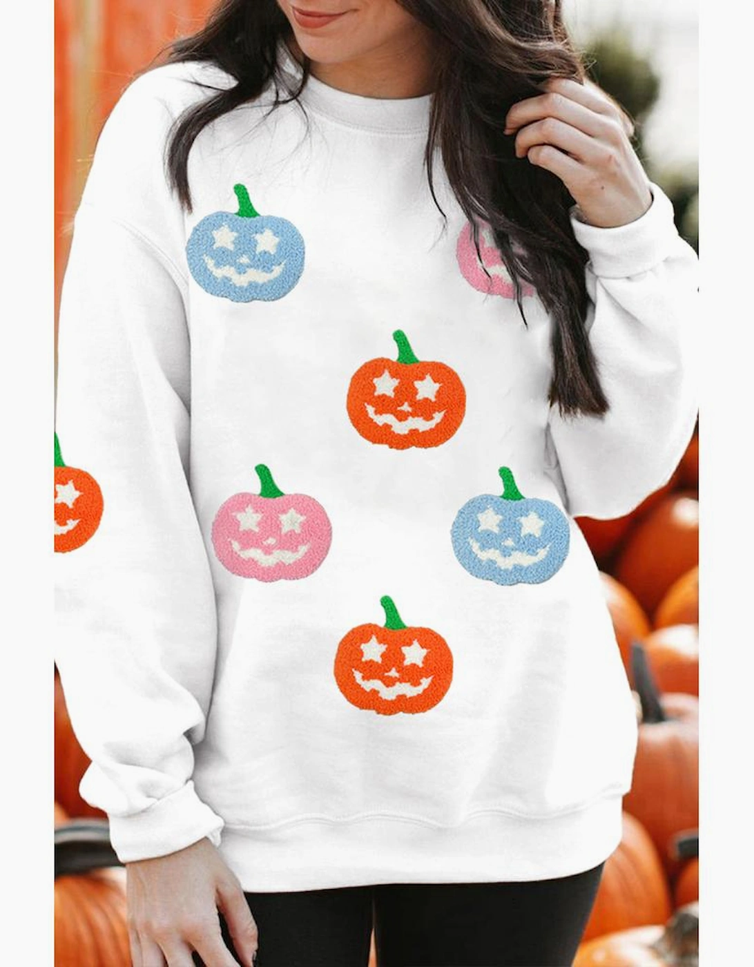 White Cute Halloween Jack-o-lantern Holiday Sweatshirt