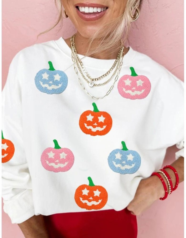 White Cute Halloween Jack-o-lantern Holiday Sweatshirt