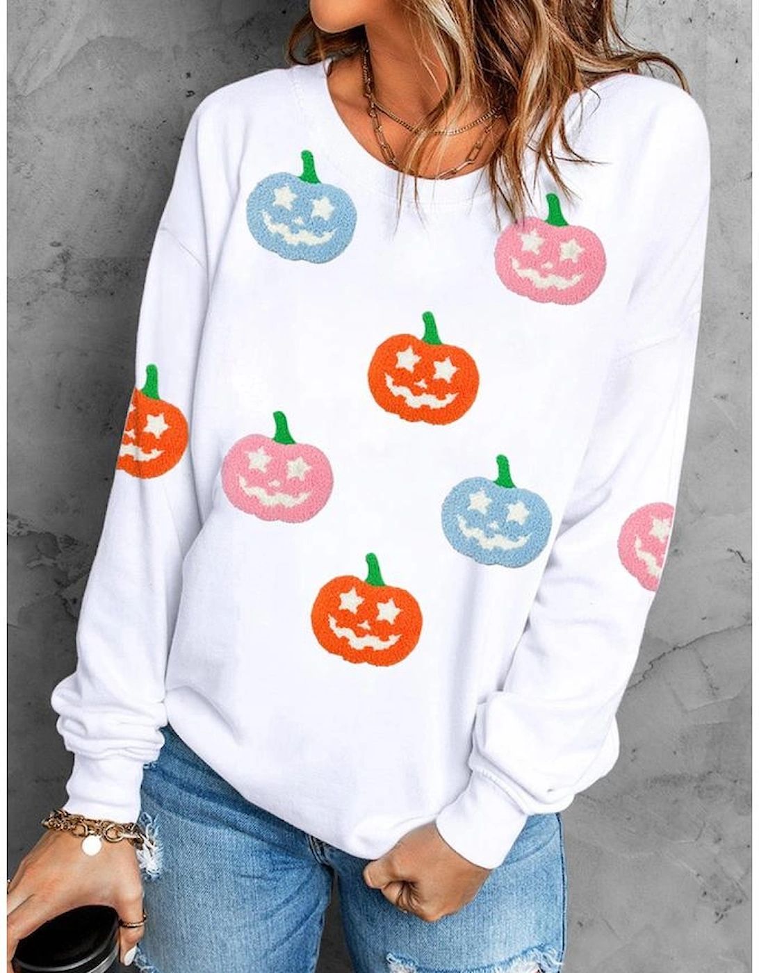 White Cute Halloween Jack-o-lantern Holiday Sweatshirt