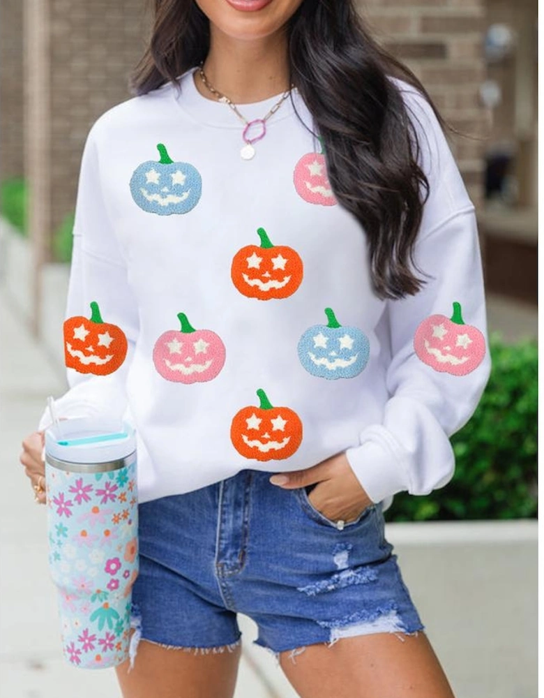 White Cute Halloween Jack-o-lantern Holiday Sweatshirt