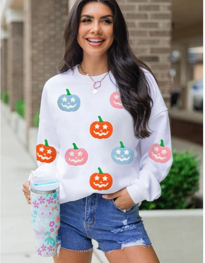 White Cute Halloween Jack-o-lantern Holiday Sweatshirt