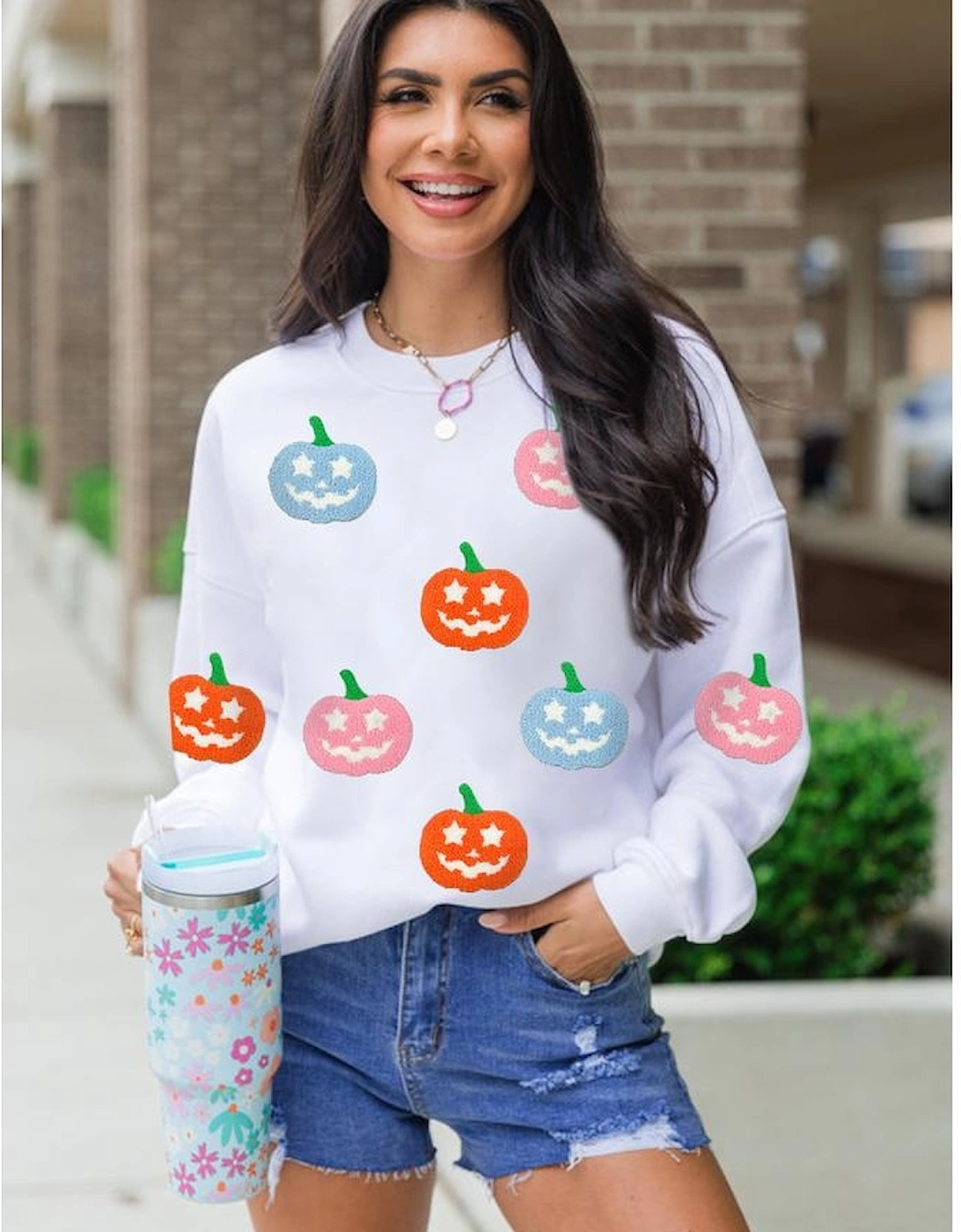 White Cute Halloween Jack-o-lantern Holiday Sweatshirt