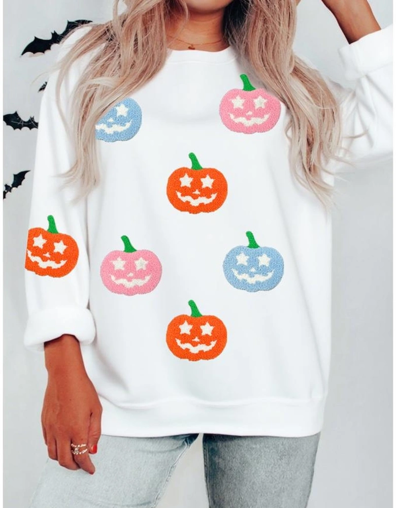 White Cute Halloween Jack-o-lantern Holiday Sweatshirt
