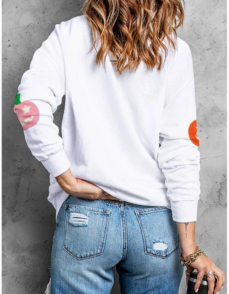 White Cute Halloween Jack-o-lantern Holiday Sweatshirt