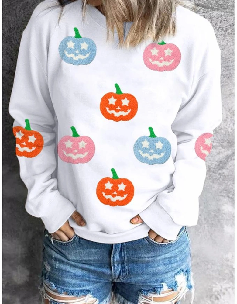 White Cute Halloween Jack-o-lantern Holiday Sweatshirt