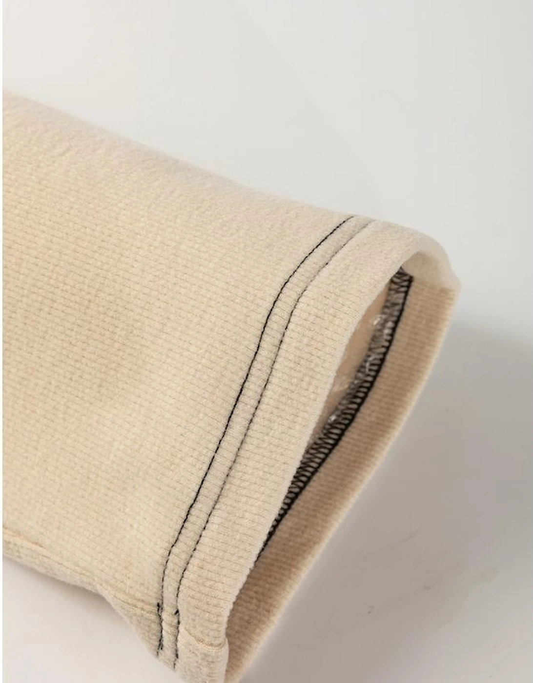 Beige Color Block Waffle Knit Stitch Detail Long Sleeve Top