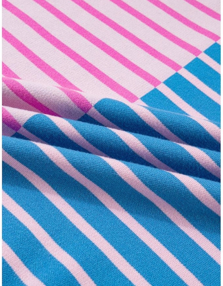 Sky Blue Stripe Colorblock Patchwork Plus Size Half Zip Sweater