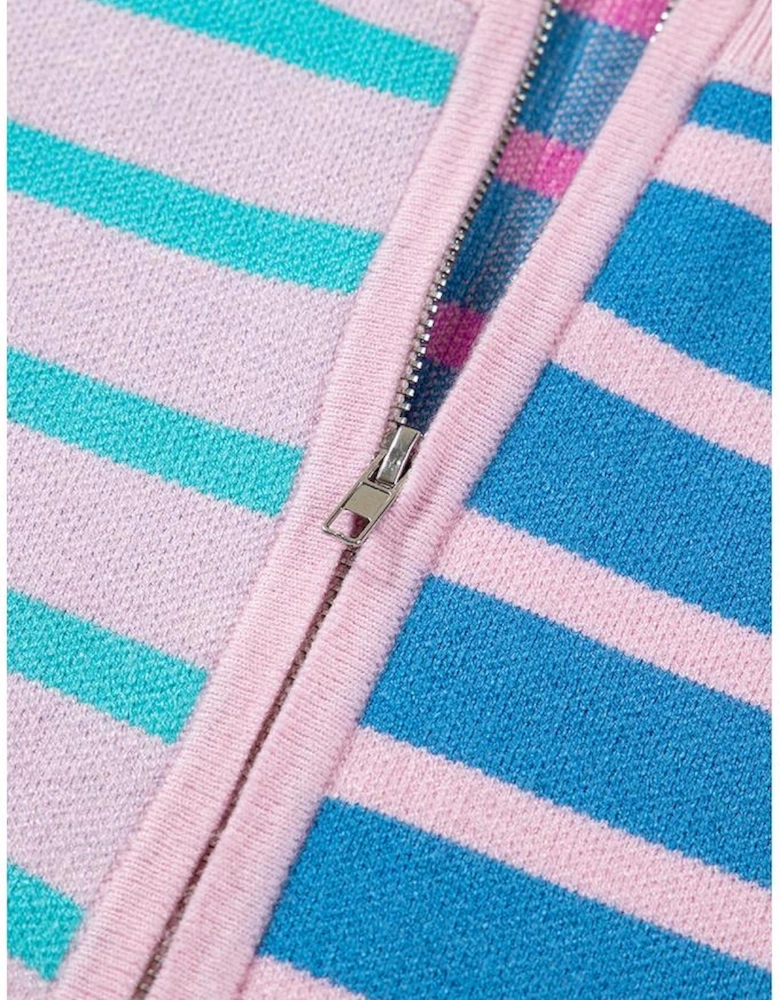 Sky Blue Stripe Colorblock Patchwork Plus Size Half Zip Sweater