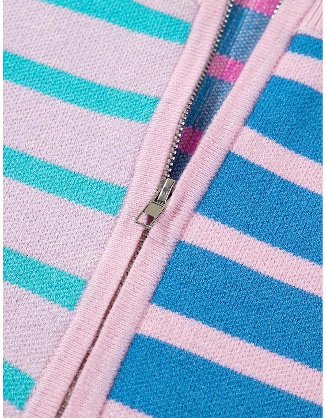 Sky Blue Stripe Colorblock Patchwork Plus Size Half Zip Sweater