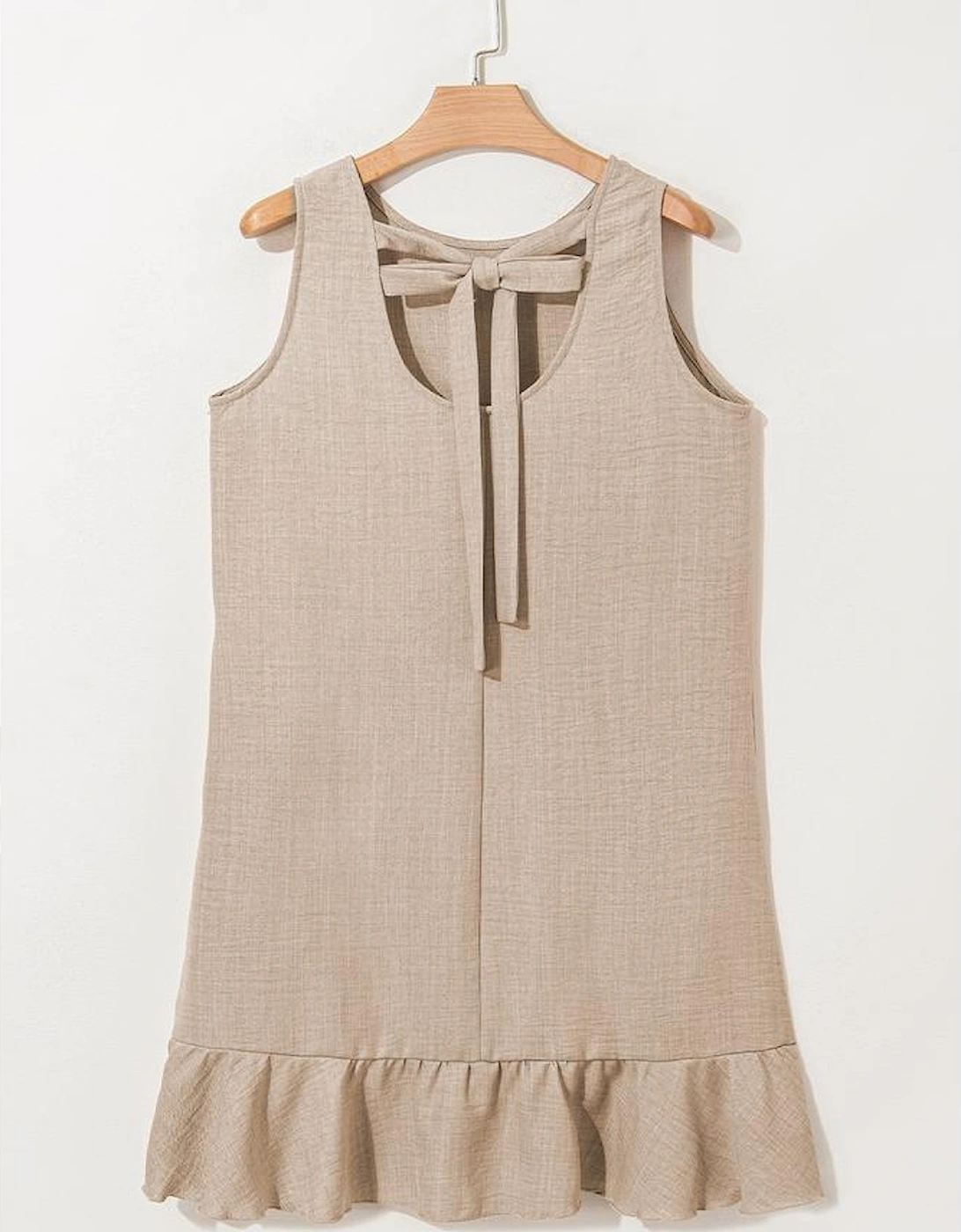 Smoke Gray Knot Scoop Back Ruffle Hem Sleeveless Mini Dress