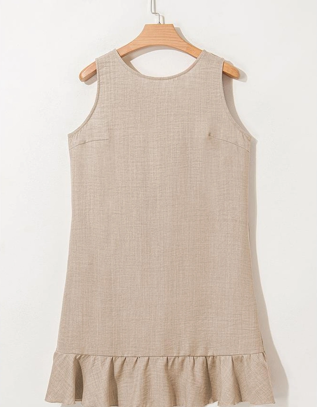 Smoke Gray Knot Scoop Back Ruffle Hem Sleeveless Mini Dress