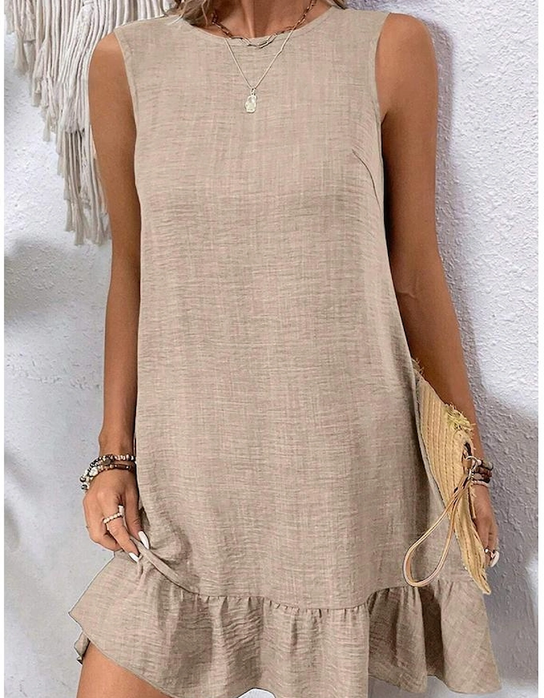 Smoke Gray Knot Scoop Back Ruffle Hem Sleeveless Mini Dress