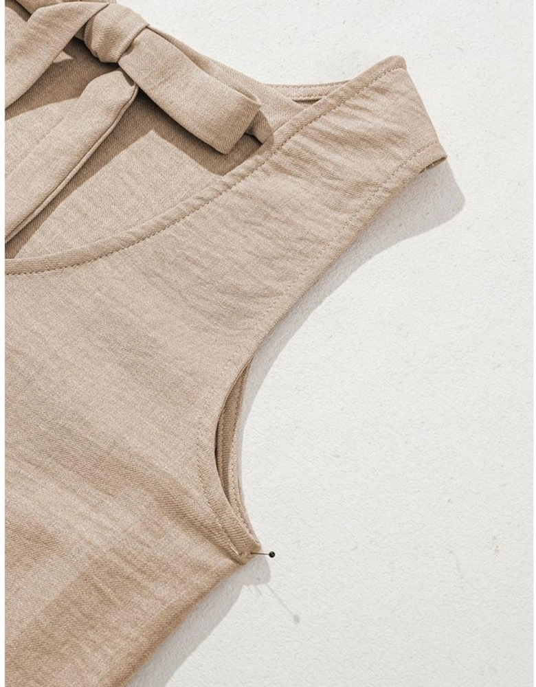 Smoke Gray Knot Scoop Back Ruffle Hem Sleeveless Mini Dress