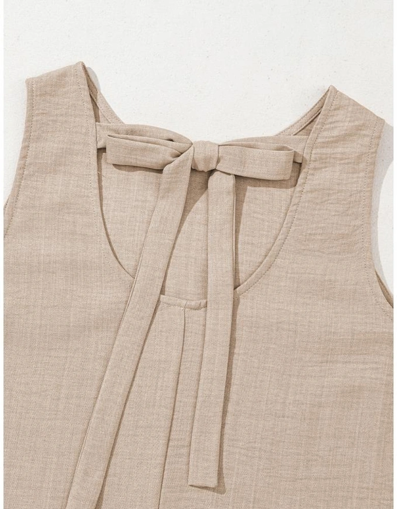 Smoke Gray Knot Scoop Back Ruffle Hem Sleeveless Mini Dress