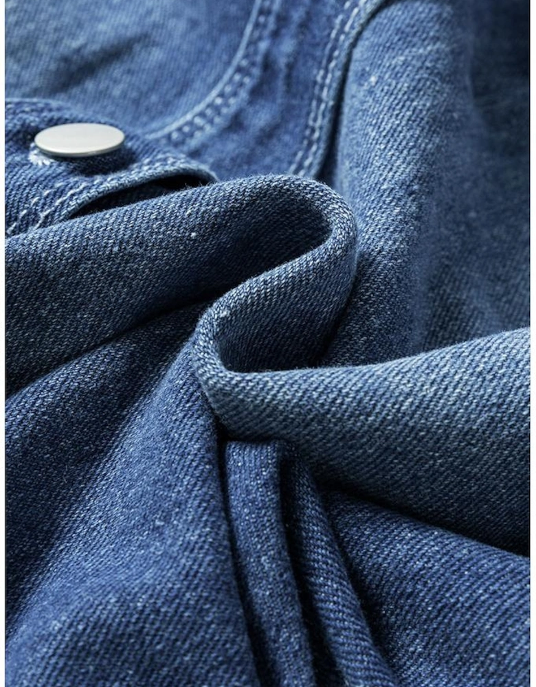 Sky Blue Light Wash Distressed Frayed Long Denim Jacket