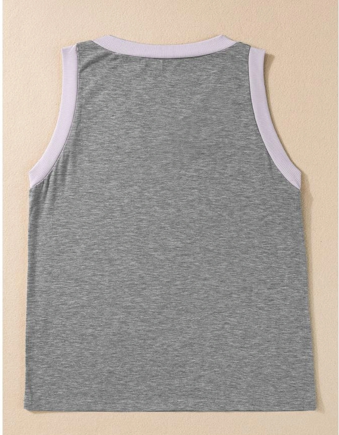 Gray Sequined Baseball Bat Graphic Ribbed Trim Casual Tank Top