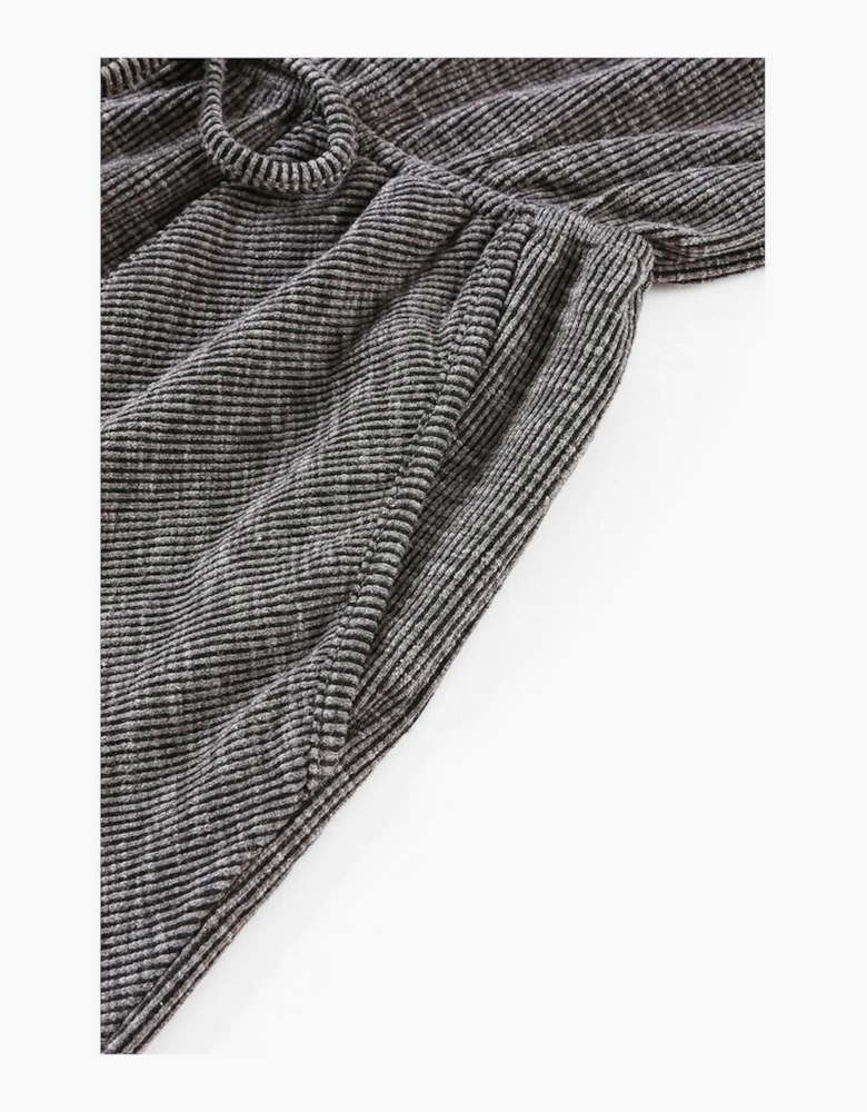 Gray Ribbed Elastic Waist Romper