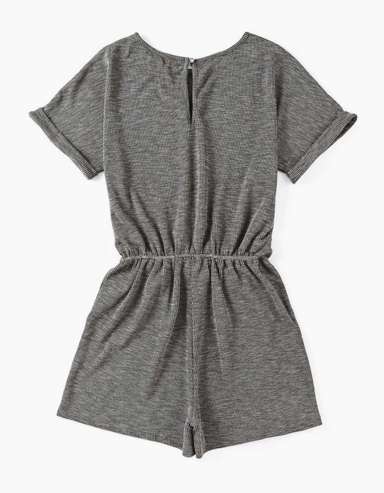 Gray Ribbed Elastic Waist Romper