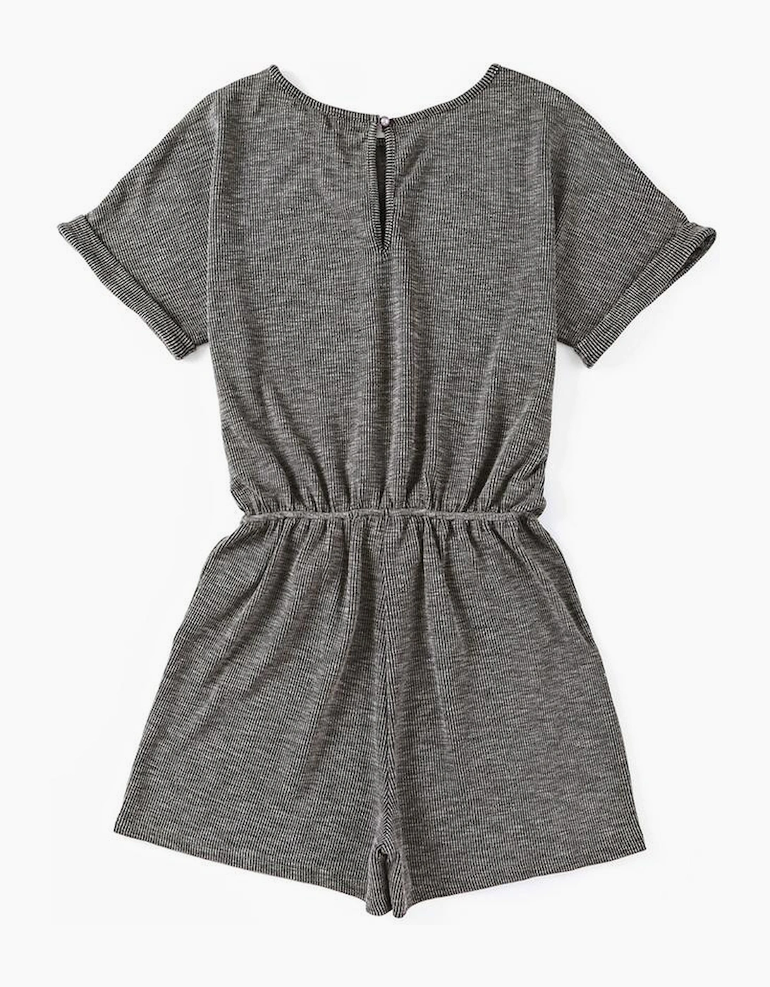 Gray Ribbed Elastic Waist Romper