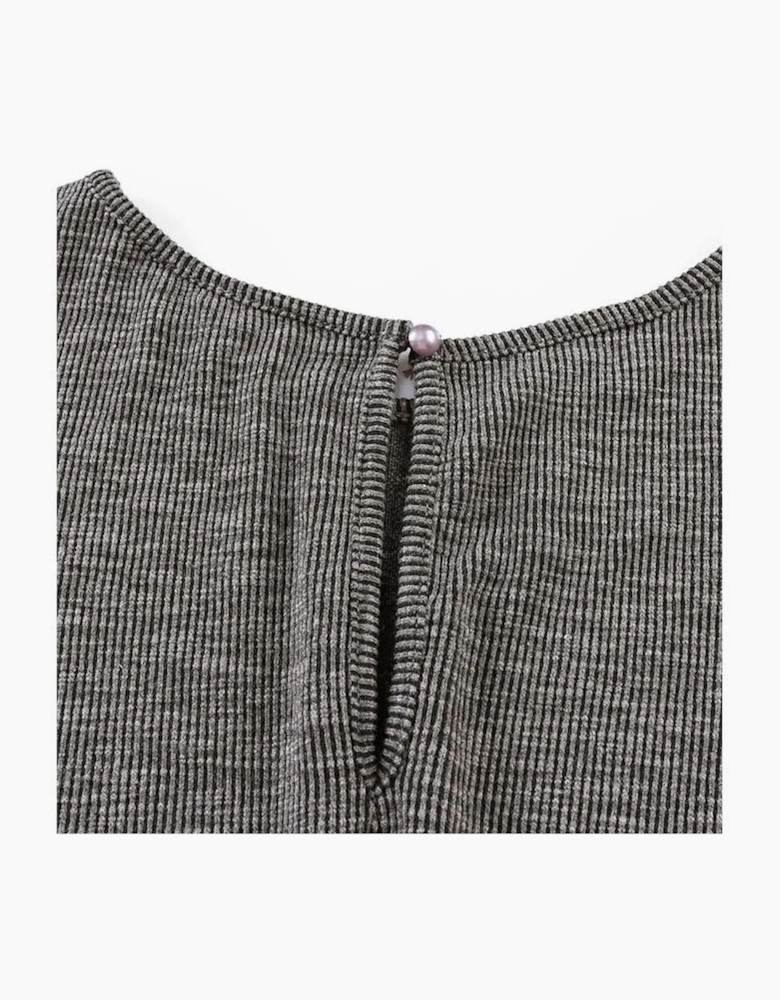 Gray Ribbed Elastic Waist Romper