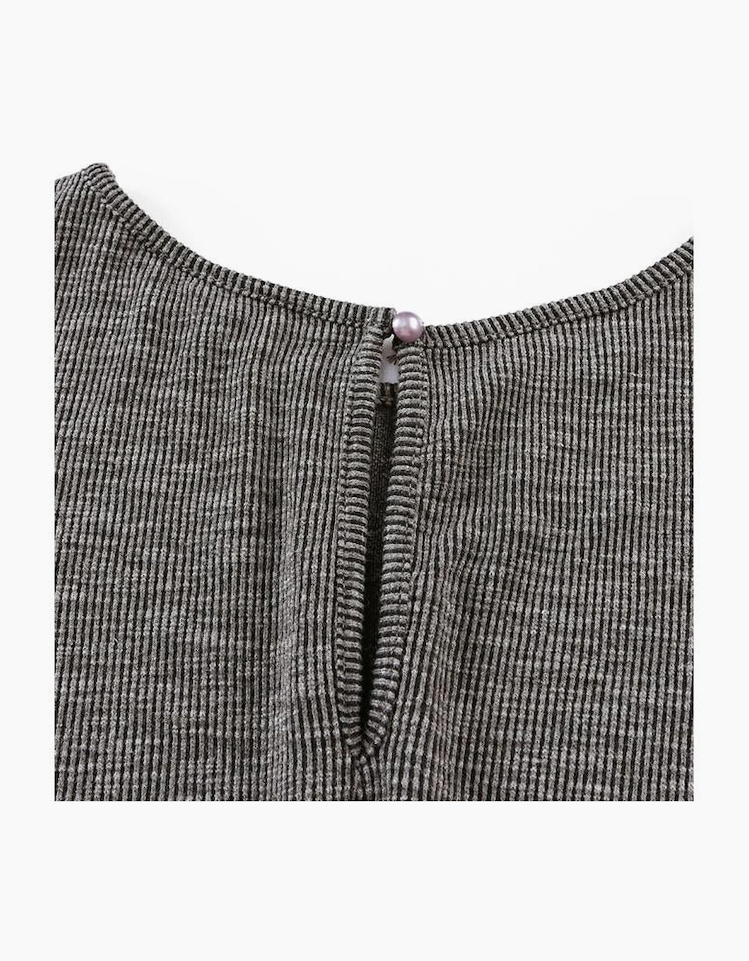 Gray Ribbed Elastic Waist Romper