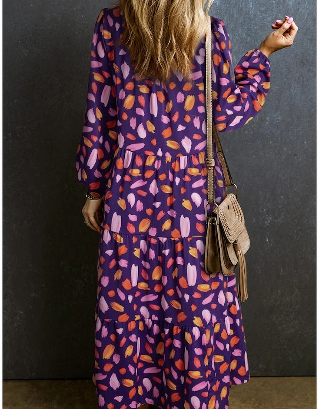 Blue Petal Collared Tiered Flowy Long Dress