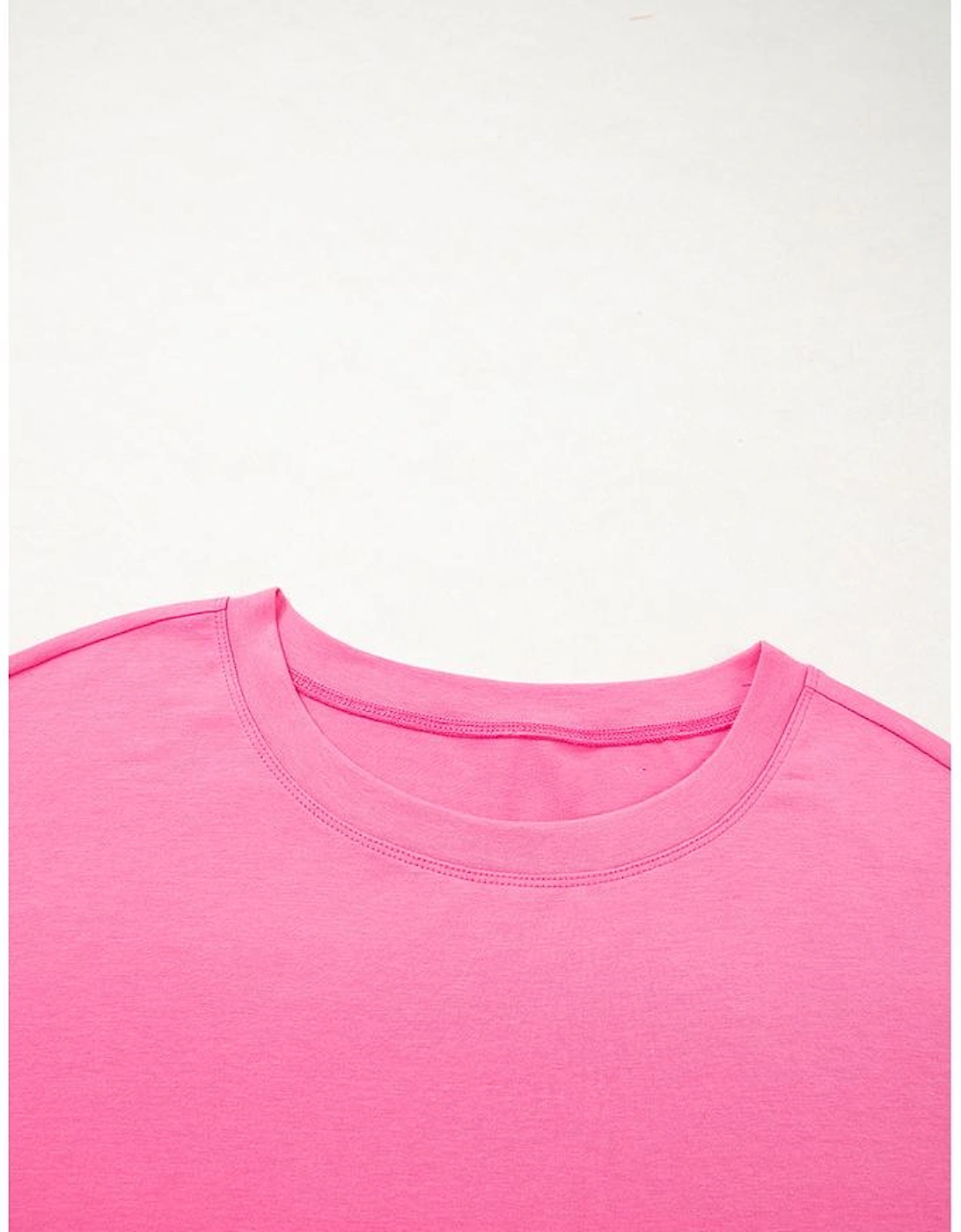 Pink Star Patched Colorblock Raw Edge Bracelet Sleeve Plus Size Loose Tee