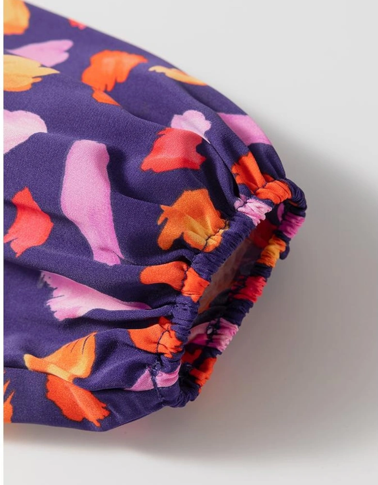 Blue Petal Collared Tiered Flowy Long Dress