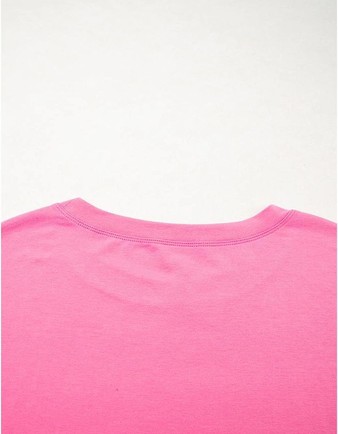 Pink Star Patched Colorblock Raw Edge Bracelet Sleeve Plus Size Loose Tee