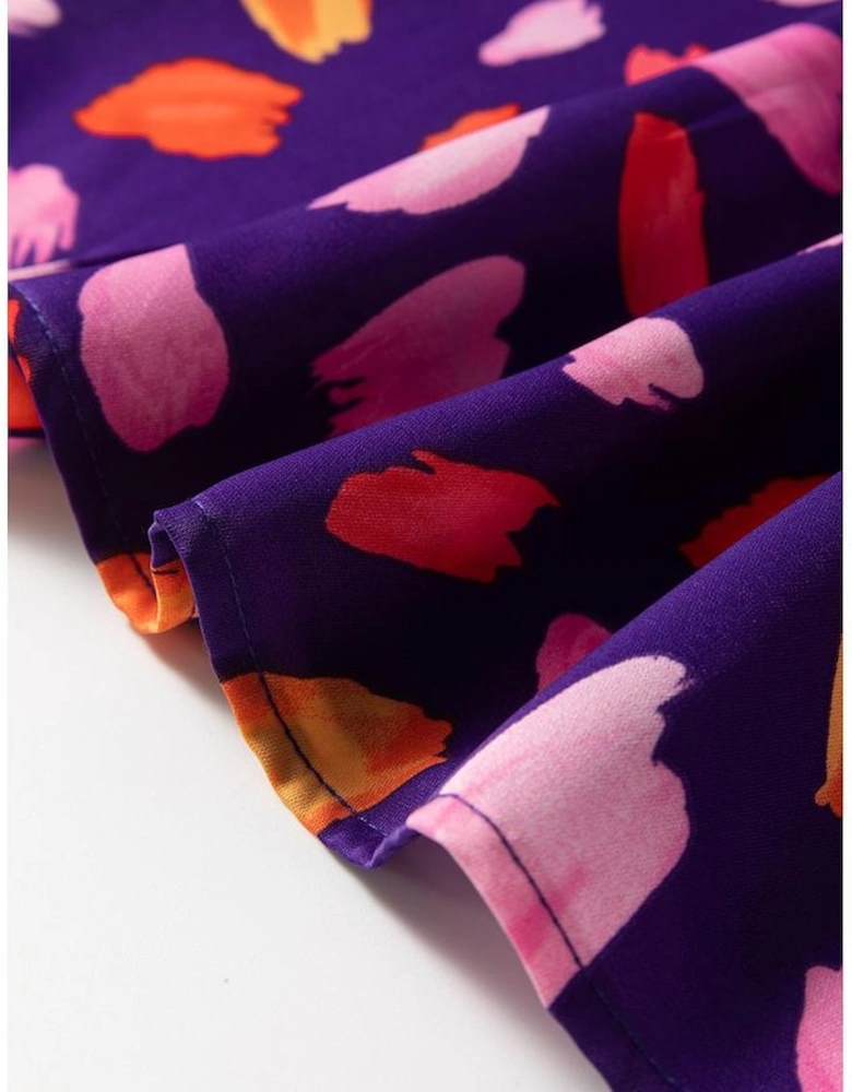 Blue Petal Collared Tiered Flowy Long Dress