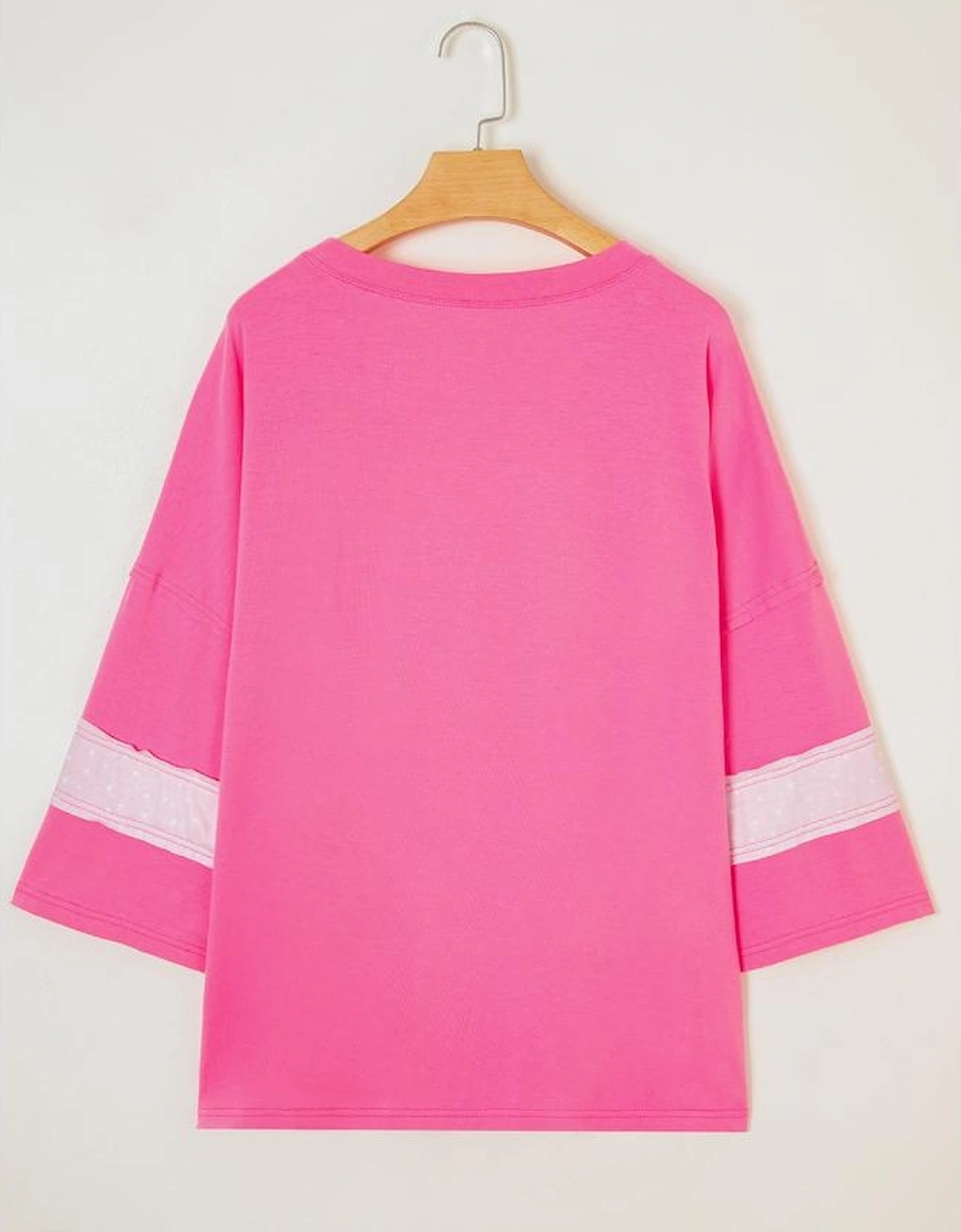 Pink Star Patched Colorblock Raw Edge Bracelet Sleeve Plus Size Loose Tee