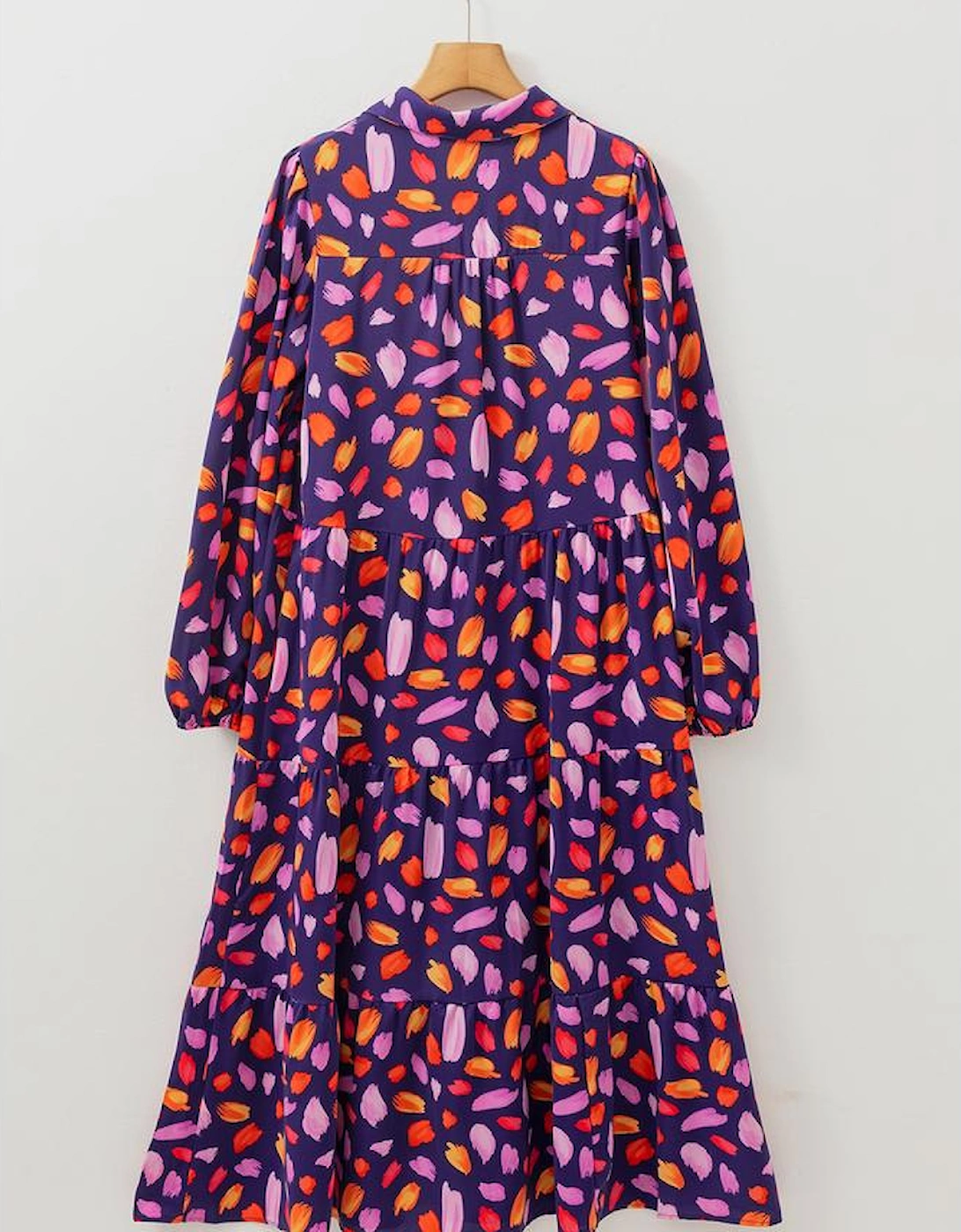 Blue Petal Collared Tiered Flowy Long Dress