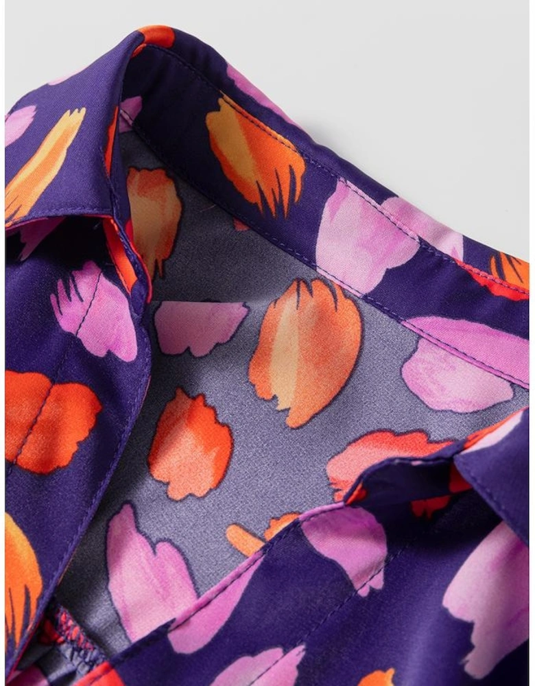 Blue Petal Collared Tiered Flowy Long Dress