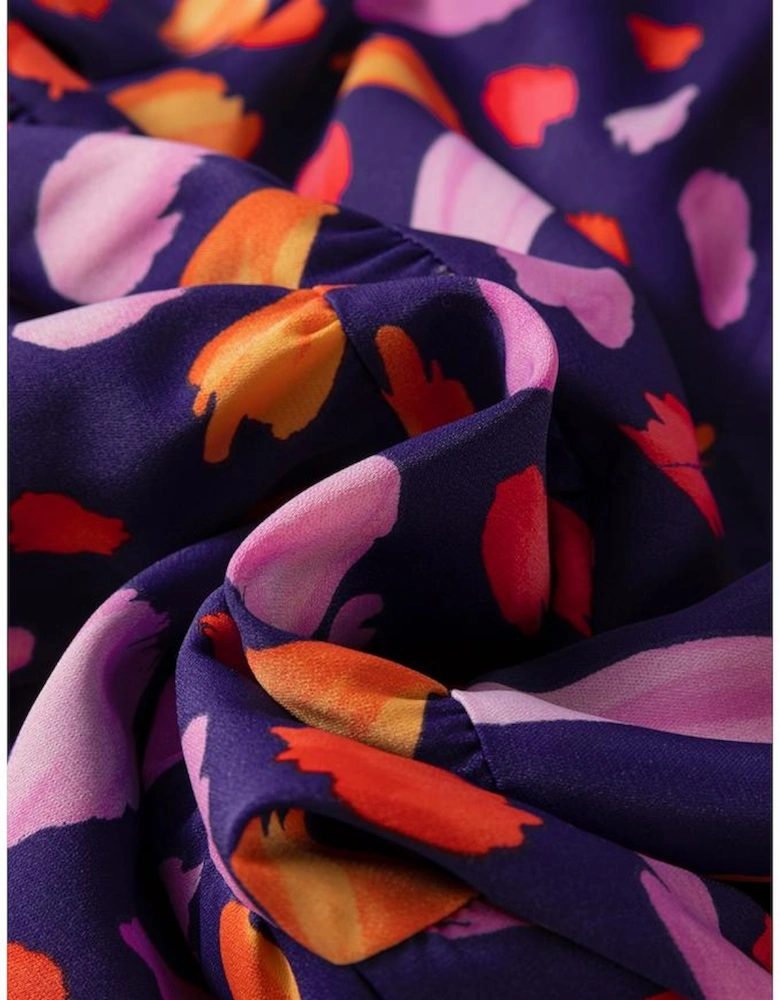 Blue Petal Collared Tiered Flowy Long Dress