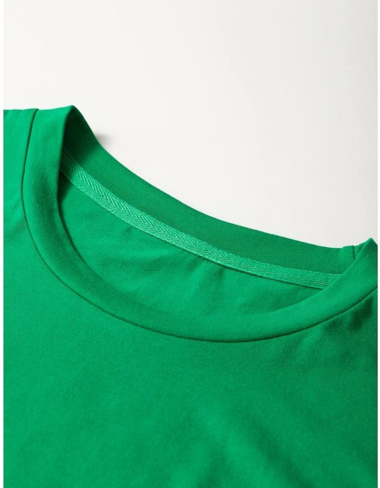Bright Green Casual Plain Crew Neck Tee