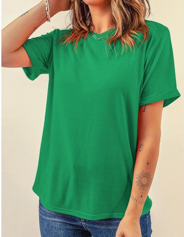 Bright Green Casual Plain Crew Neck Tee