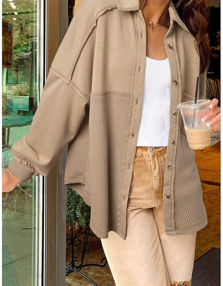 Goat Mineral Wash Textured Patchwork Loose Fit Shacket