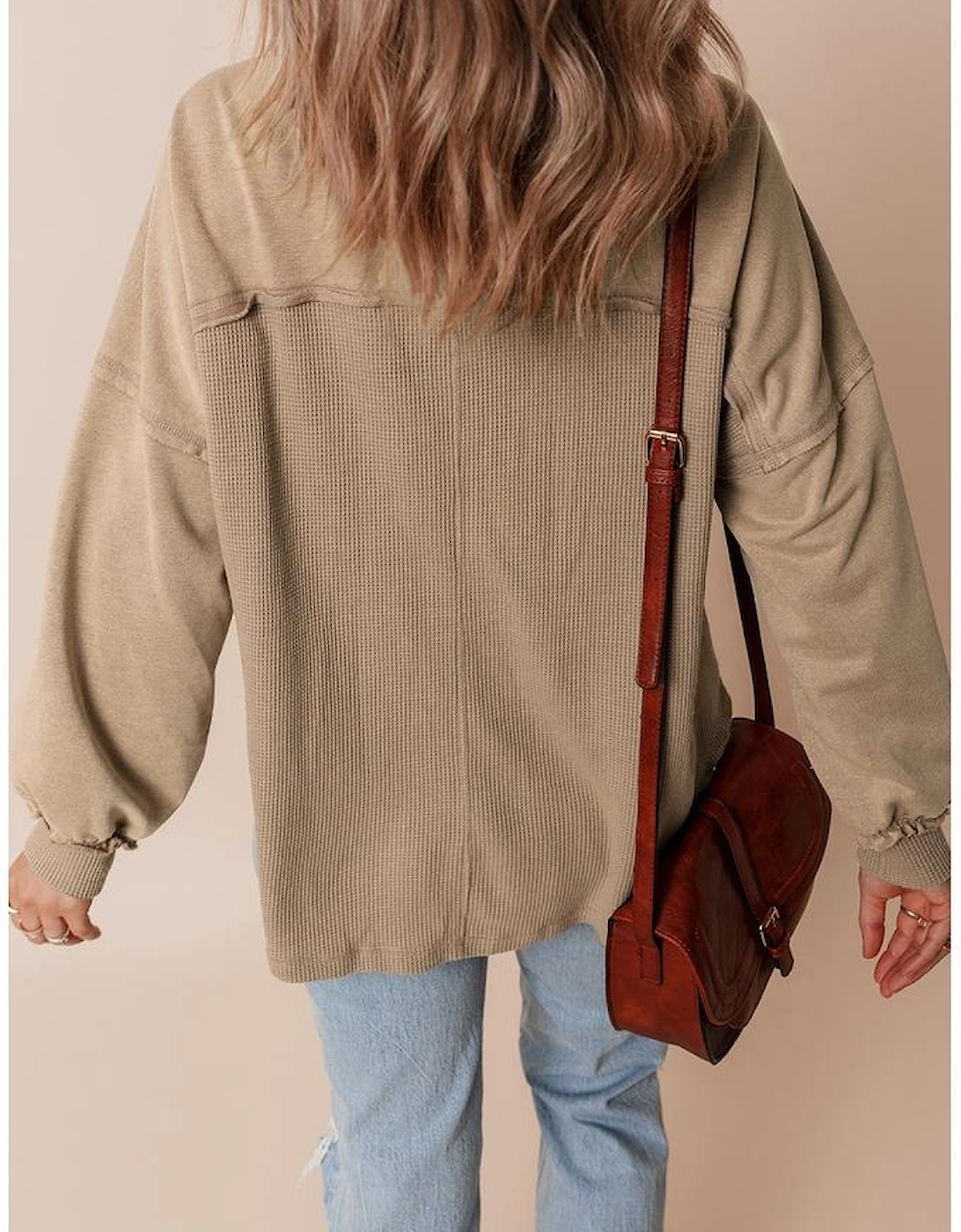 Goat Mineral Wash Textured Patchwork Loose Fit Shacket