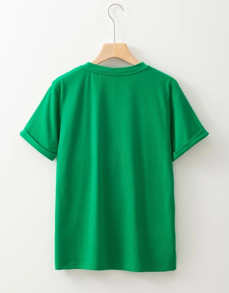 Bright Green Casual Plain Crew Neck Tee