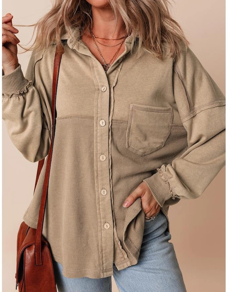 Goat Mineral Wash Textured Patchwork Loose Fit Shacket