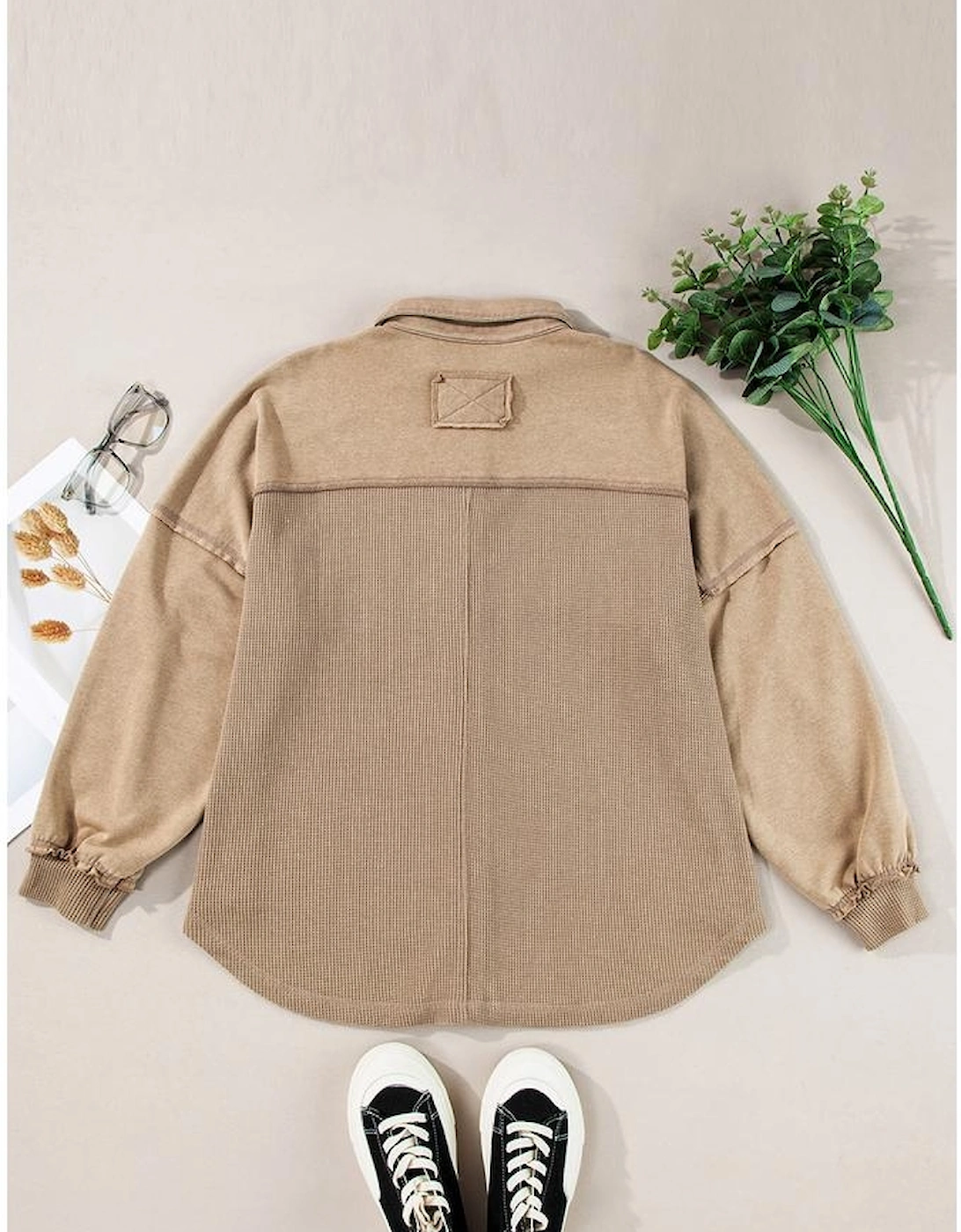 Goat Mineral Wash Textured Patchwork Loose Fit Shacket