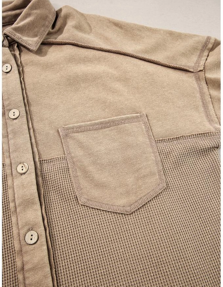 Goat Mineral Wash Textured Patchwork Loose Fit Shacket