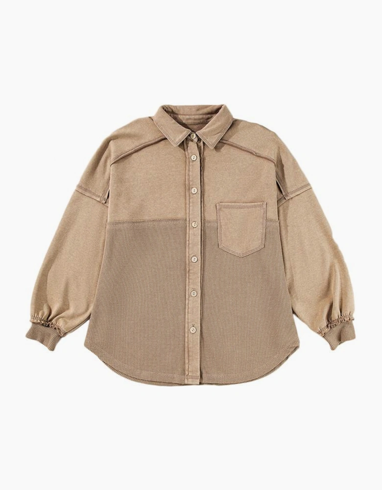 Goat Mineral Wash Textured Patchwork Loose Fit Shacket