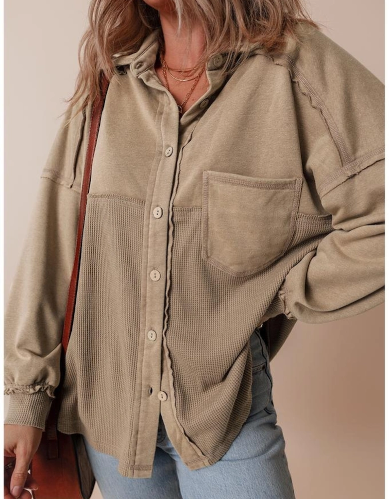 Goat Mineral Wash Textured Patchwork Loose Fit Shacket