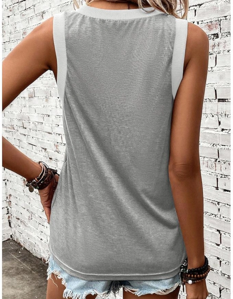 Gray Ribbed V Neck Tank