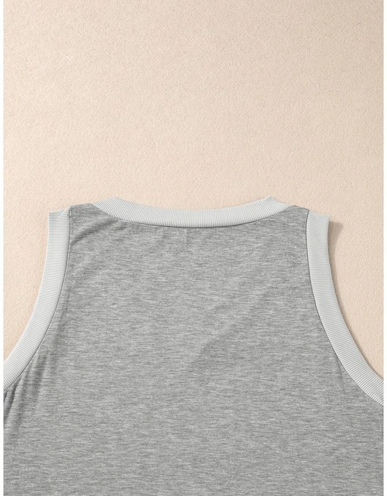 Gray Ribbed V Neck Tank