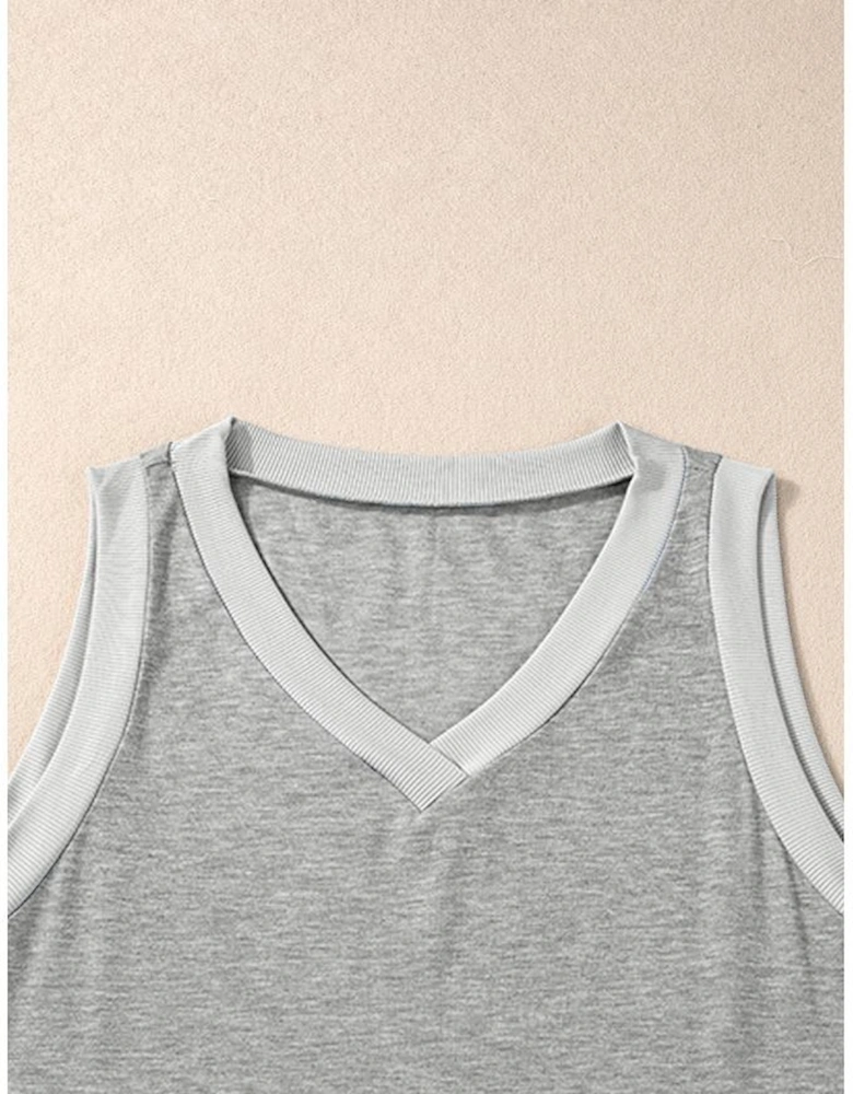 Gray Ribbed V Neck Tank