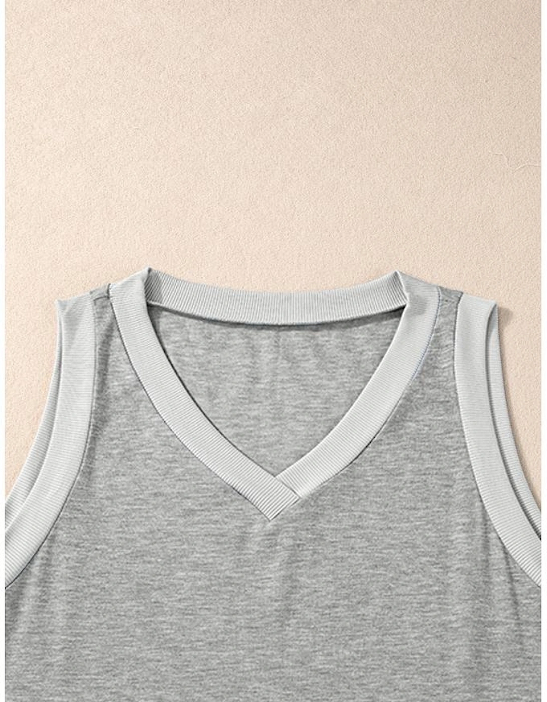 Gray Ribbed V Neck Tank