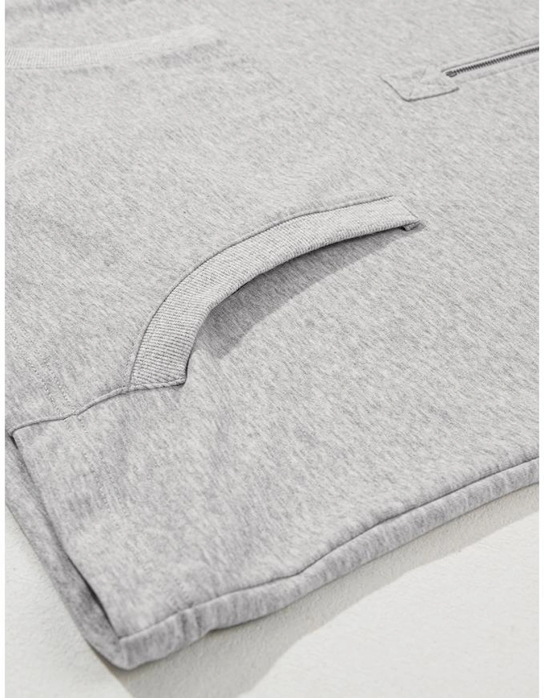 Light Grey Solid Kangaroo Pocket Half Zipper Oversized Hoodie, 15 of 14