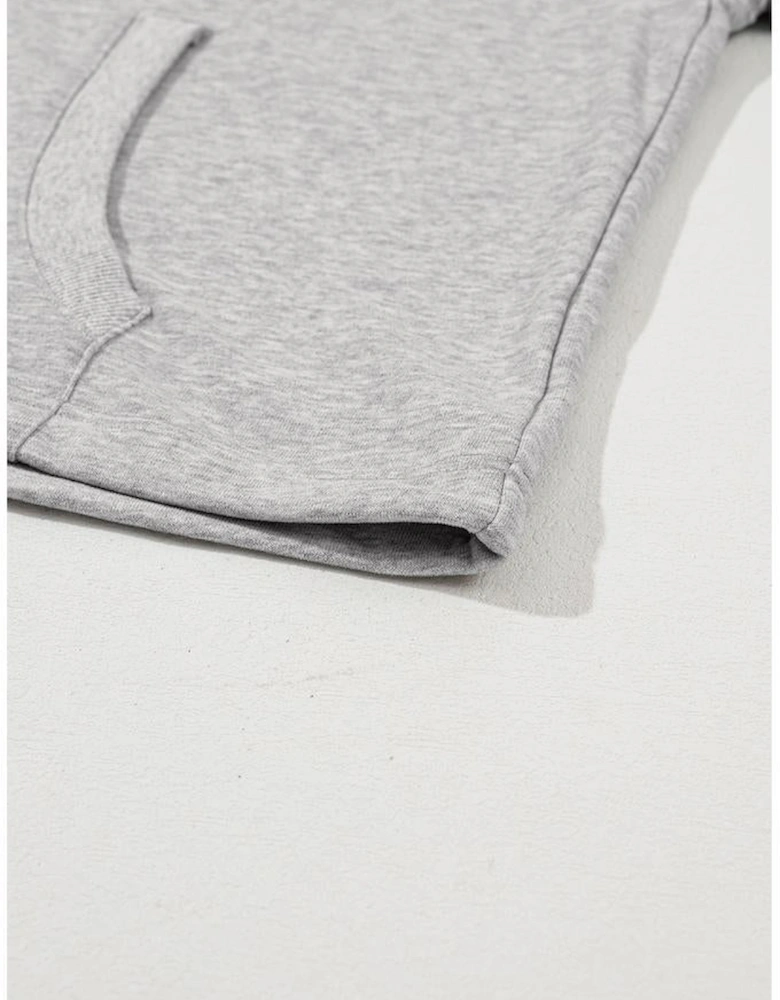 Light Grey Solid Kangaroo Pocket Half Zipper Oversized Hoodie